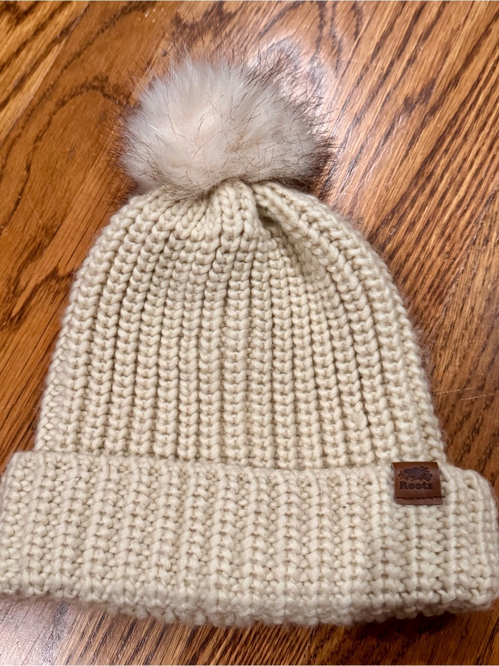 Roots Kids Ivory Knit Pom-Pom Beanie